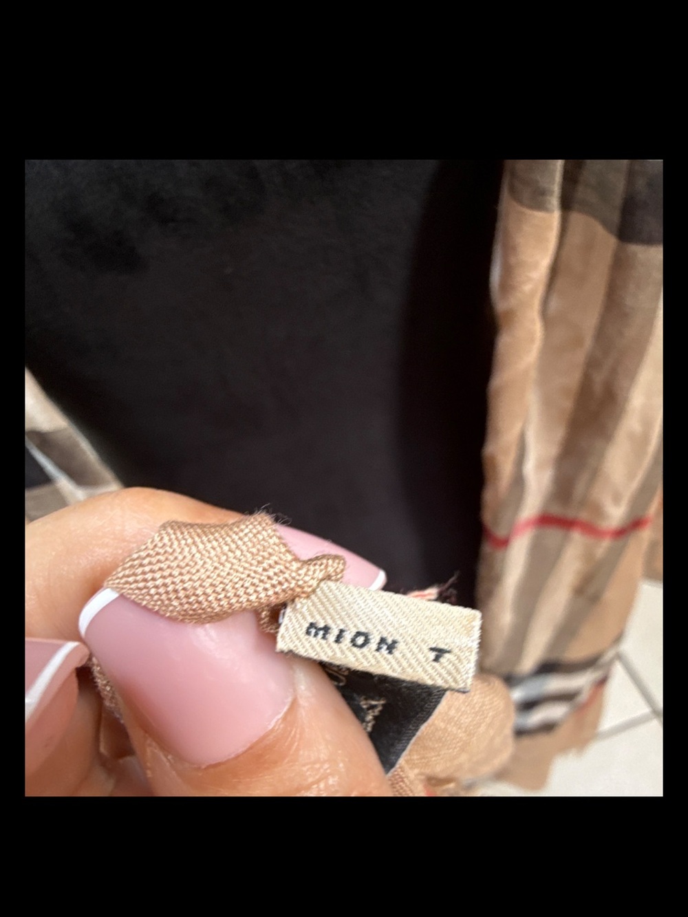 Burberry Tan Plaid Scarf with Black, White & Red Stripes - Picture 8 of 10